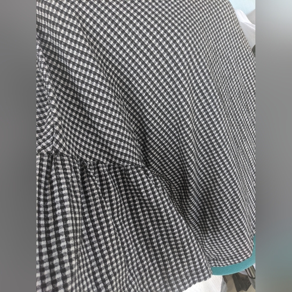 Zara Womens Pin Check Print Top Wide Bell Sleeve Boat Neck - Picture 2 of 3